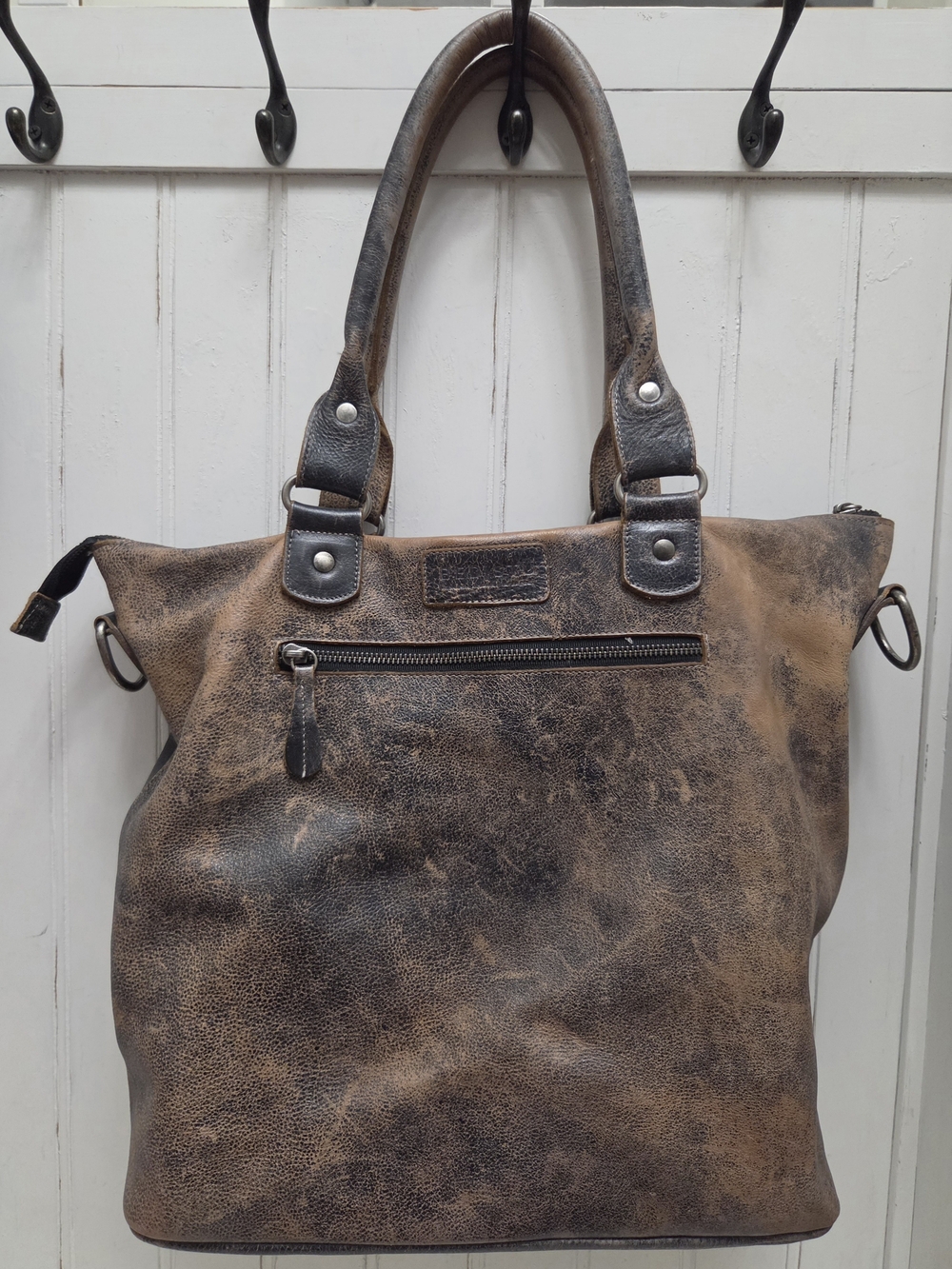 Bed Stu Big Fork Distressed Two-Tone Brown Leather Shoulder Bag Purse - Picture 2 of 16